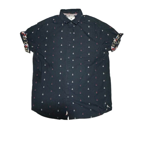 Denim & Flower‎ Men’s Ricky Singh Short Sleeve Shirt Size Medium anchors - Picture 1 of 9